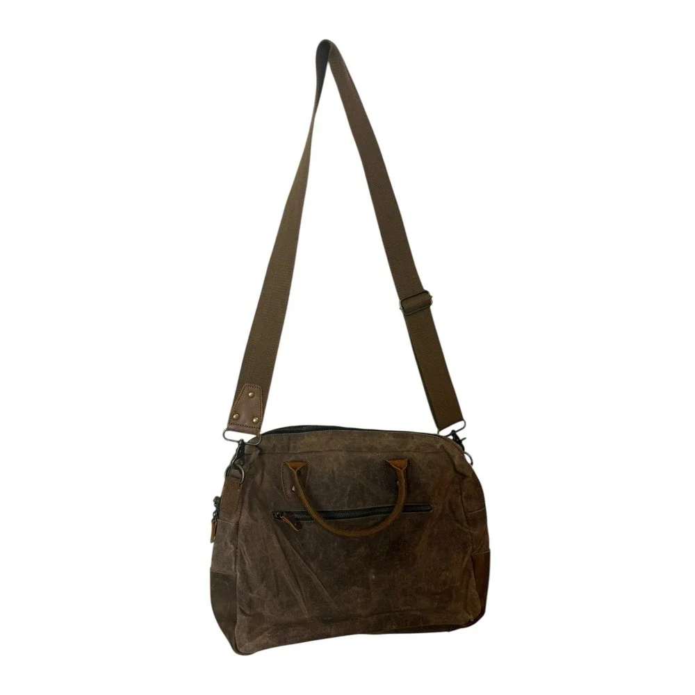 S-ZONE Canvas Leather Laptop Tote‎ Bag Briefcase Messenger Shoulder Strap Handle